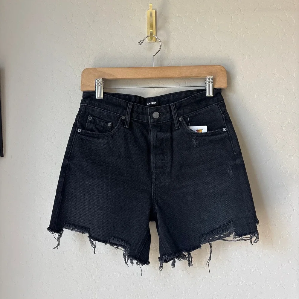 NWT GRLFRND Denim Shorts Jourdan‎ Tomboy Low Rise Denim Shorts Black Size 24